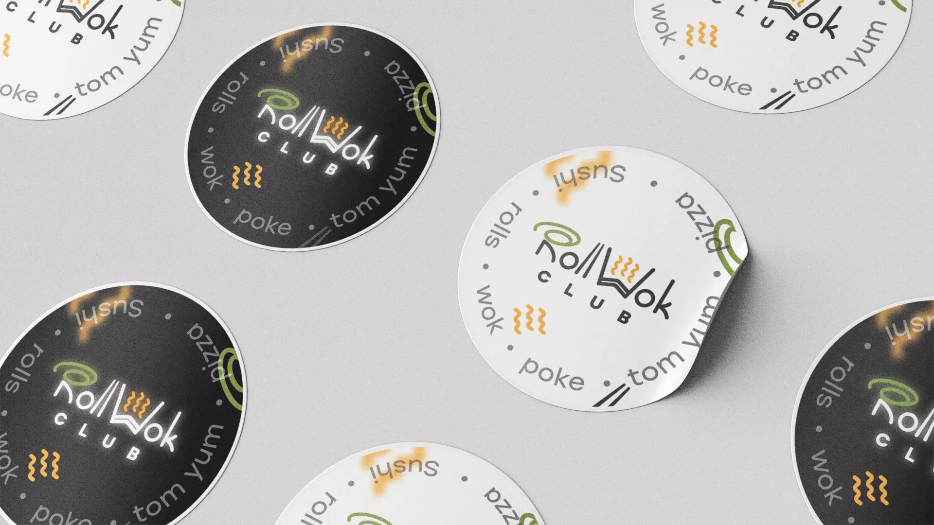 Разработка наклеек для суши-бара «Roll Wok Club» в Камышлове